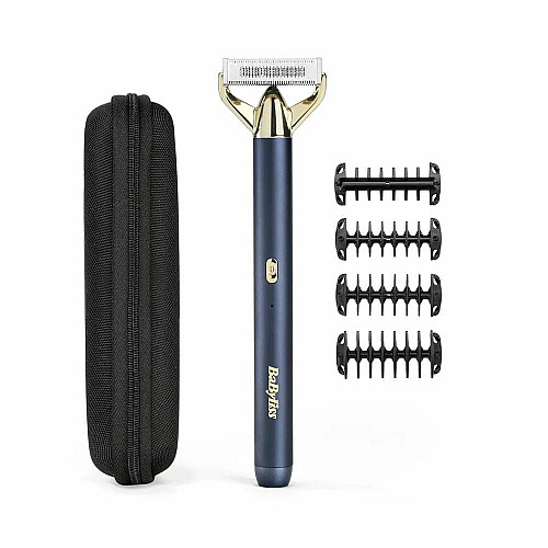 Триммер Babyliss X-Blade Super-X Metal, для усов и бороды, акум., насадок-4, кейс, подставка, сталь, синий