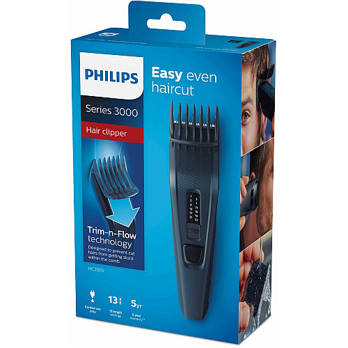 Машинка для стриження  Philips Series 3000, від мережі, роторний мотор, насадок-1, сталь, синій
