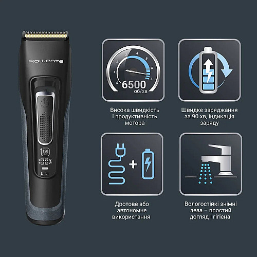 Машинка для стрижки Rowenta Advancer, для бороди, вусів, голови, мережа+акум., роторний мотор, насадок-2, кейс, титан.напил., темно-зелений