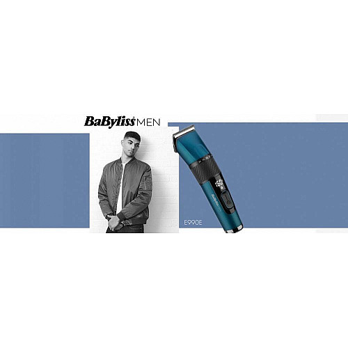 Машинка для стрижки Babyliss, сеть+аккум., вибрационный мотор, насадок-8, кейс, титан.напыл., синий