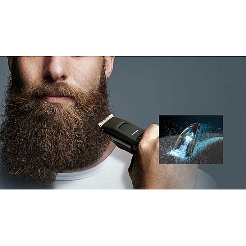 Триммер Panasonic, для бороды и усов, сеть+акум., насадок-4, сталь, черный