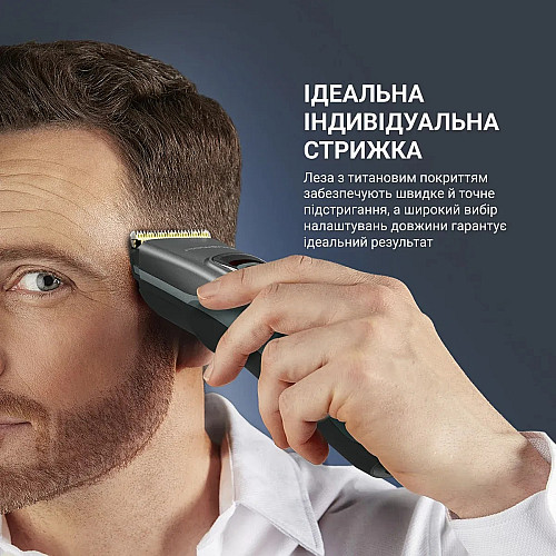 Машинка для стрижки Rowenta Advancer, для бороди, вусів, голови, мережа+акум., роторний мотор, насадок-2, кейс, титан.напил., темно-зелений