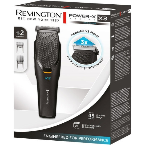 Машинка для стрижки Remington Power X Series X3, мережа+акум., насадок-2, сталь, чорний