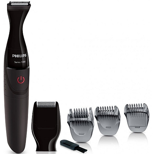 Тример Philips Multigroom series 1000, для бороди і вусів, 1хАА, насадок-4, сталь, чорний