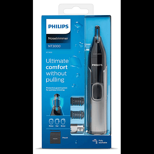 Тример Philips Series 3000, 1хАА, насадок-2, сталь, чорний