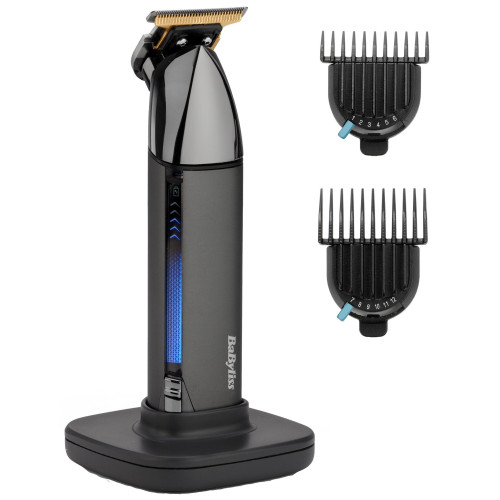 Тример Babyliss Super-X Metal Black Edition, для вусів та бороди, акум., насадок-2, кейс, підставка, сталь, чорно-сірий