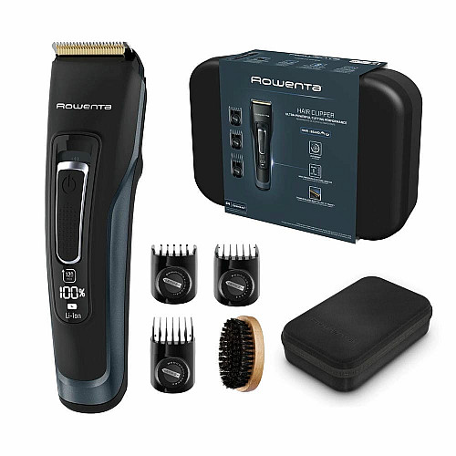 Машинка для стрижки Rowenta Advancer, для бороды, усов, головы, сеть+акум., роторный мотор, насадок-3, кейс, титан.напыл., темно-синий