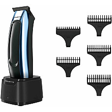 Тример Rowenta Barber Experience, для голови, бороди, мережа+акум., роторний мотор, насадок-5, нержавіюча сталь з покриттям DLC, чорно-синій
