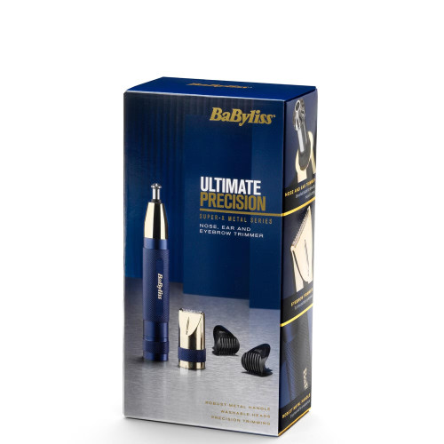Тример Babyliss Diamond Precision, для брів, вусів, носа та вух, 1хАА, насадок-3, чохол, сталь, синій