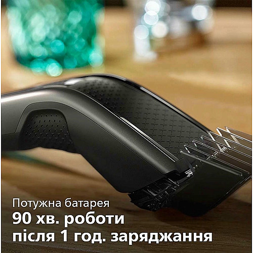 Машинка для стрижения Philips Series 7000, акум., роторный мотор, насадок-3, кейс,ножницы, расческа в компл, сталь, черно-серый