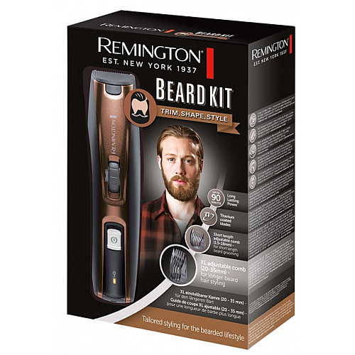 Тример Remington Beard Kit, для бороди і вусів, акум., насадок-2, ножиці, щітка у компл., титан.напил., коричневий