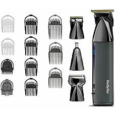 Набір для стрижки Babyliss Super-X Metal Black Edition, для голови, вусів, бороди,носа і тіла, акум., насадок-15, сумка для зберігання, підставка, сталь, чорний