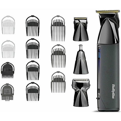 Набор для стрижки Babyliss Super-X Metal Black Edition, для головы, усов, бороды, носа и тела, акум., насадок-15, сумка для хранения, подставка, сталь, черный