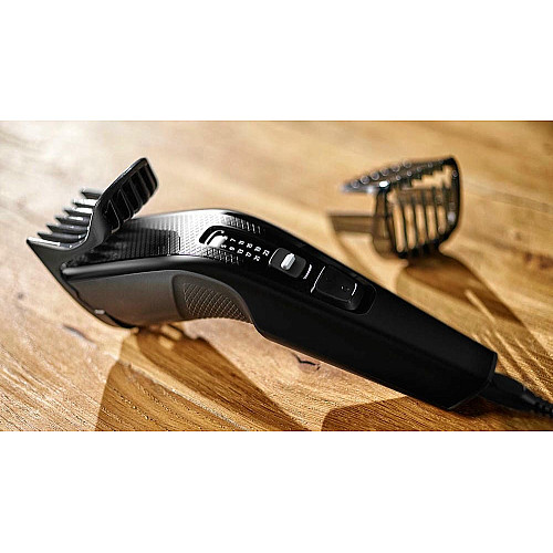 Машинка для стрижки Philips Series 3000, от сети, роторный мотор, насадок-2, сталь, черный