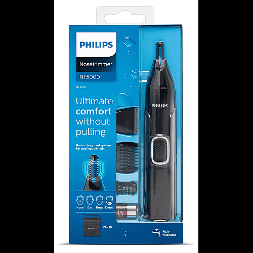 Триммер Philips Series 5000, для бороды, усов, окантовки, брови, носа и ушей, 1хАА, насадок-4, чехол, сталь, черный