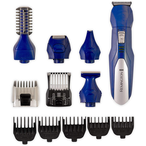 Набір для стрижки Remington All in one kit, для бороди, вусів, голови і тіла, мережа+акум., насадок-11, титан.напил., синьо-сріблястий