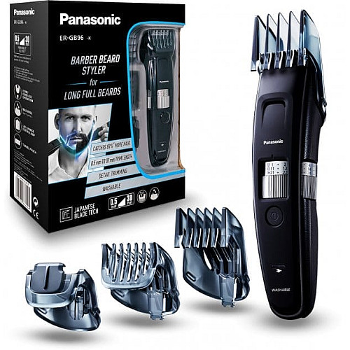 Триммер Panasonic, для бороды и усов, сеть+акум., насадок-4, сталь, черный