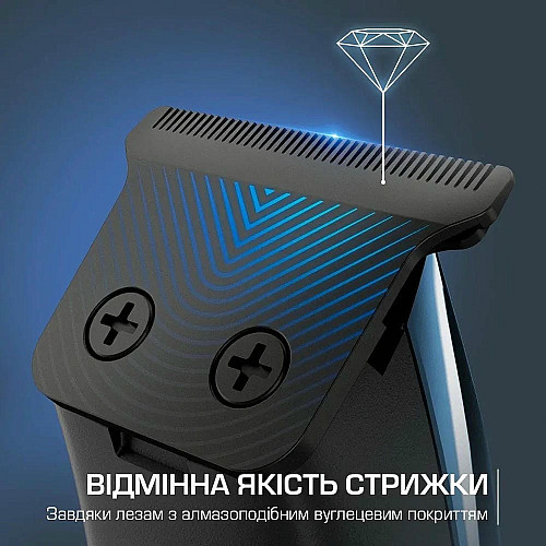 Триммер Rowenta Barber Experience, для головы, бороды, сеть+акум., роторный мотор, насадок-5, нержавеющая сталь с покрытием DLC, черно-синий