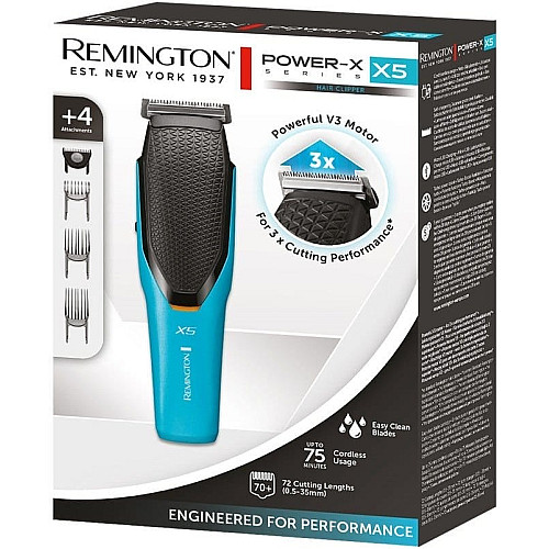 Машинка для стрижки Remington Power X Series X5, сеть+аккум., роторный мотор, насадок-4, сталь, черно-бирюзовый