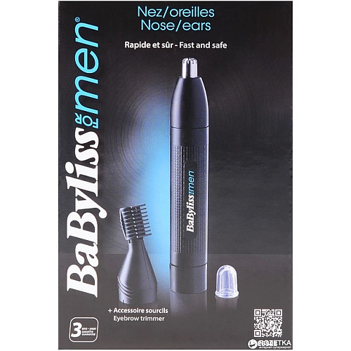 Тример Babyliss, для носа, батарейки АА, в компл., насадок-1, чорний
