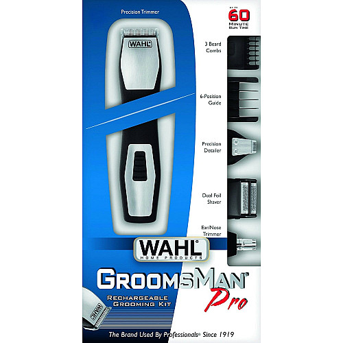 Триммер WAHL Groomsman, для бороды, усов, бровей, носа, тела, акум., роторный мотор, насадок-6, сталь, черный