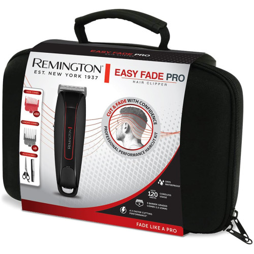 Машинка для стрижки Remington Easy Fade Pro, мережа+акум., роторний мотор, насадок-19, кейс, аксесуари в компл., червоно-чорний