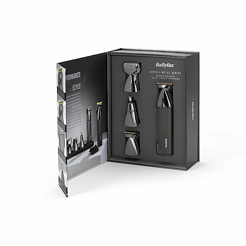 Набор для стрижки Babyliss Super-X Metal Black Edition, для головы, усов, бороды, носа и тела, акум., насадок-15, сумка для хранения, подставка, сталь, черный