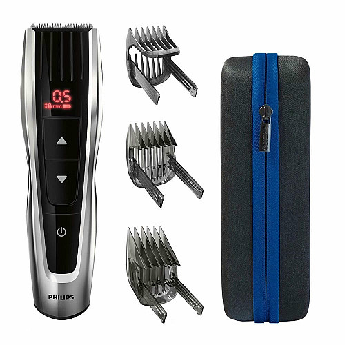 Машинка для стрижения Philips Series 9000, акум., роторный мотор, насадок-3, кейс, сталь, черно-серый