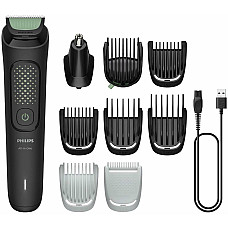 Тример Philips All-in-One Trimmer 3000 Series, для обличчя, голови, тіла, акум., насадок-9, сталь, чорний