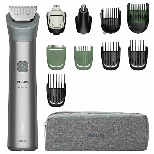 Тример Philips Series 5000, для бороди, голови та тіла, насадок-11, сталь, сірий