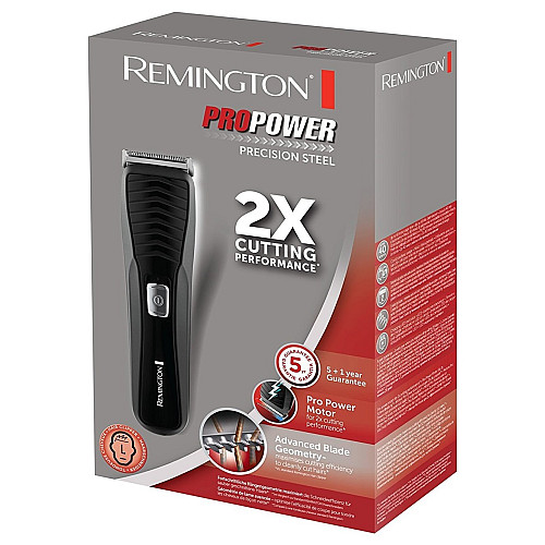 Машинка для стрижки Remington Pro Power Precision Steel, мережа+акум., роторний мотор, насадок-2, сталь, чорний
