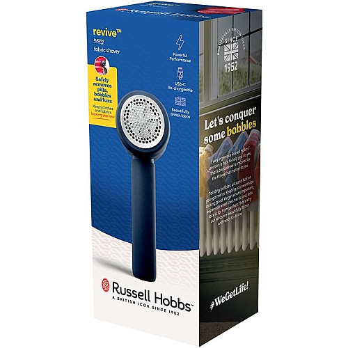 Машинка для видалення катишків Russell Hobbs, велика площа лез. 90 хв. роботи на одному заряді, USB, синій