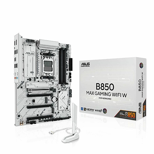 Материнская плата ASUS B850 MAX GAMING WIFI W sAM5 B850 4xDDR5 M.2 HDMI DP Wi-Fi BT ATX белый