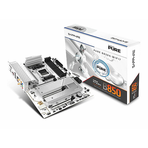 Материнская плата SAPPHIRE PURE B850A WIFI7 sAM5 B850 4xDDR5 M.2 HDMI DP Wi-Fi BT ATX белый