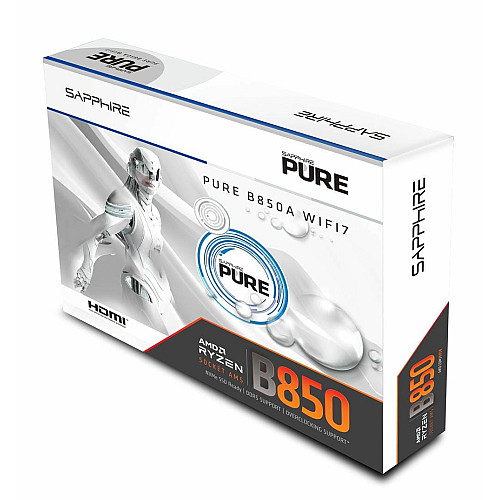 Материнская плата SAPPHIRE PURE B850A WIFI7 sAM5 B850 4xDDR5 M.2 HDMI DP Wi-Fi BT ATX белый