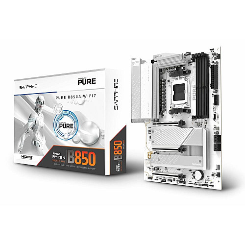 Материнская плата SAPPHIRE PURE B850A WIFI7 sAM5 B850 4xDDR5 M.2 HDMI DP Wi-Fi BT ATX белый