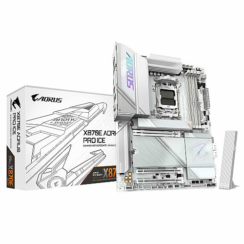 Материнская плата GIGABYTE X870 AORUS PRO ICE sAM5 X870 4xDDR5 M.2 HDMI Wi-Fi BT ATX белый