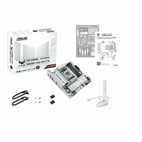 Материнская плата ASUS TUF GAMING B850M-PLUS WIFI7 W sAM5 B850 4xDDR5 M.2 HDMI DP Wi-Fi BT mATX белый