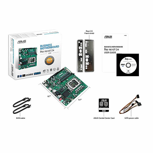 Материнcька плата ASUS PRO H610T-CSM s1700 H610 2xDDR5 M.2 HDMI DP LVDS Thin mITX