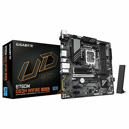 Материнская плата GIGABYTE B760M DS3H WF6E GEN5 s1700 B760 4xDDR5 M.2 Wi-Fi BT HDMI mATX