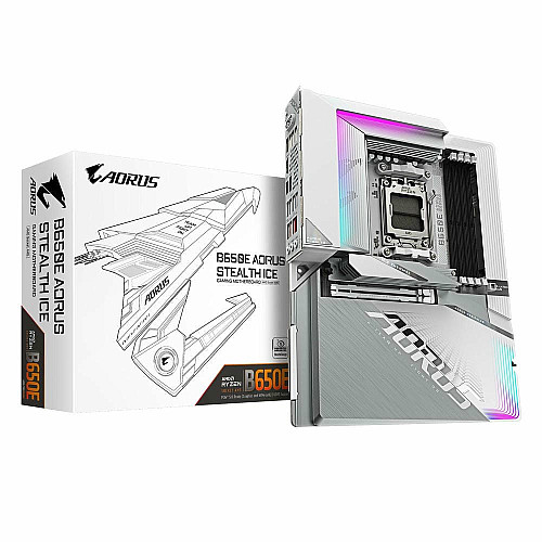 Материнская плата GIGABYTE B650E A STEALTH ICE sAM5 B650 4xDDR5 M.2 Wi-Fi BT HDMI DP ATX белый