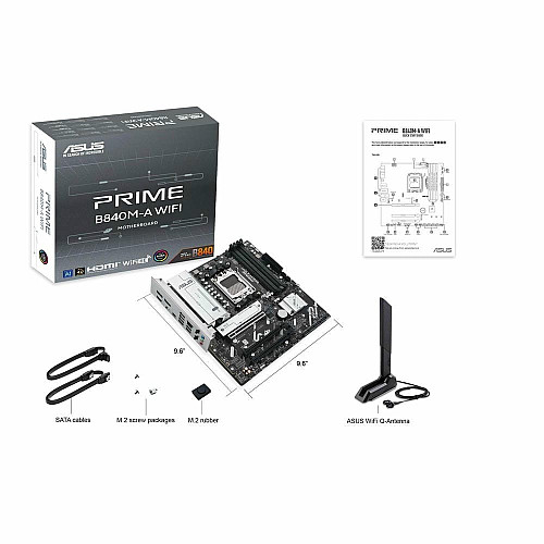 Материнская плата ASUS PRIME B840M-A WIFI sAM5 B840 4xDDR5 M.2 HDMI DP Wi-Fi BT mATX