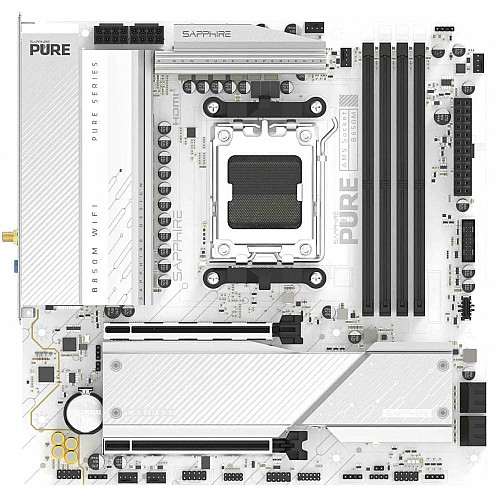 Материнская плата SAPPHIRE PURE B850M WIFI sAM5 B850 4xDDR5 M.2 HDMI DP Wi-Fi BT mATX белый