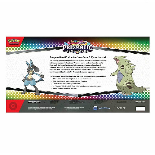 Колекційна карткова гра Pokemon: Scarlet & Violet Prismatic Evolutions. Lucario Ex & Tyranitar Ex Premium Collection Box