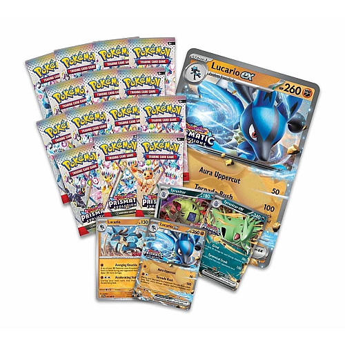 Колекційна карткова гра Pokemon: Scarlet & Violet Prismatic Evolutions. Lucario Ex & Tyranitar Ex Premium Collection Box