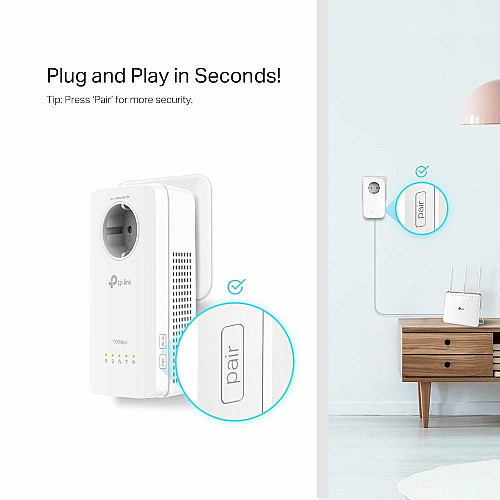 Комплект Адаптерiв Powerline TP-LINK TL-WPA8631PKIT AV1300, AC1200, (TL-WPA8631P 1шт, TL-PA8010P 1шт), Розетка