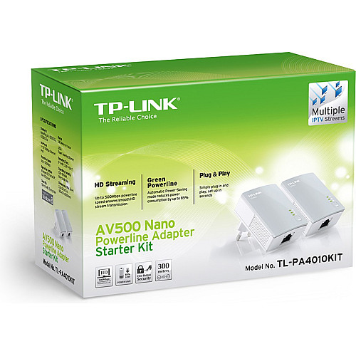 Комплект Адаптерiв Powerline TP-LINK TL-PA4010KIT AV600, 1xFE, (TL-PA4010 2шт)