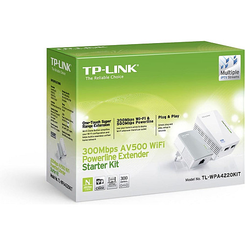 Комплект Адаптерiв Powerline TP-LINK TL-WPA4220KIT AV600, N300, (TL-WPA4220 1шт, TL-PA4010 1шт)