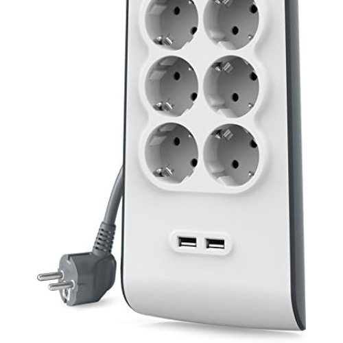 Подовжувач мережевий Belkin 2м, 8хТипF, 16А, 2xUSB-A 2.4A, фільтр, білий
