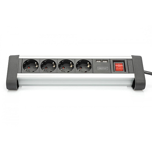 Блок розеток DIGITUS Office, 4xSchuko 16A, 2xUSB 2A, вимикач, 1.5м, вилка Schuko